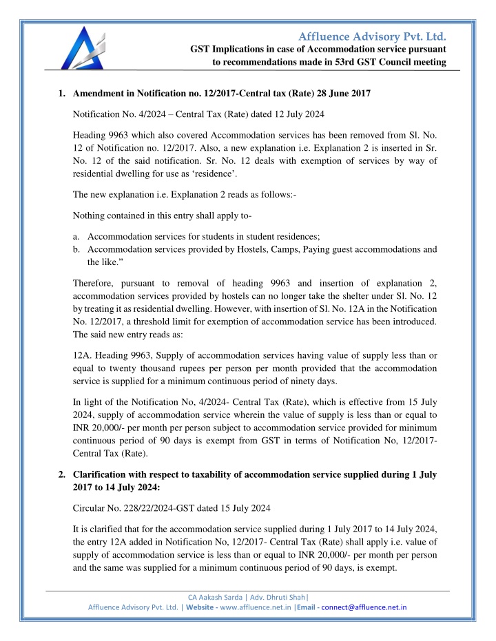affluence advisory pvt ltd n.w
