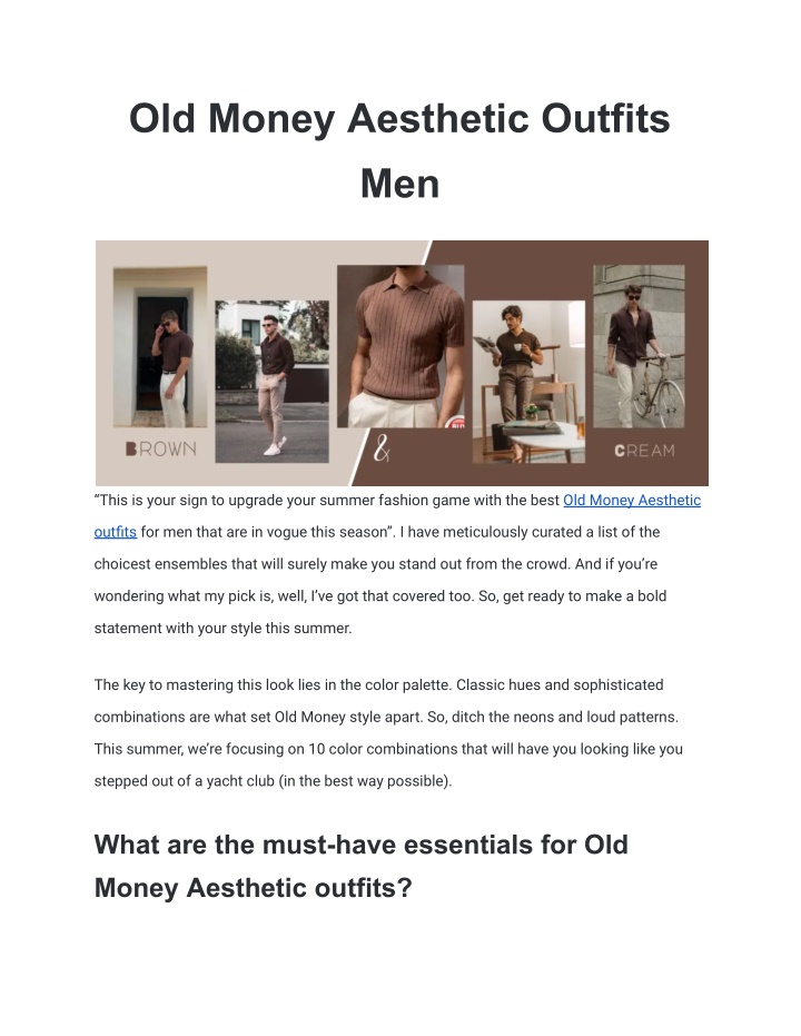old money aesthetic outfits men n.w