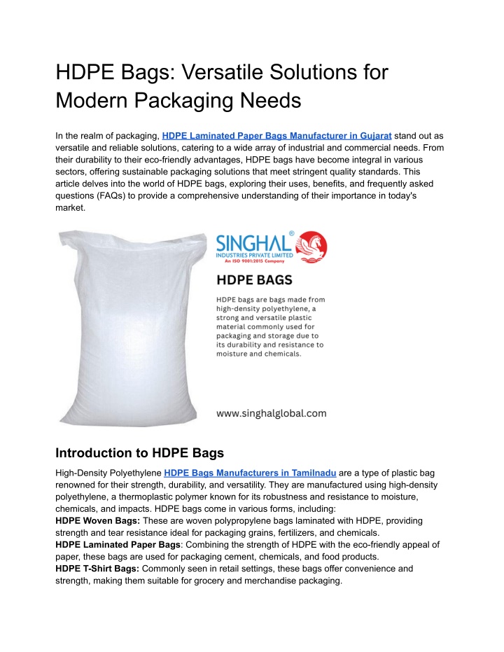 hdpe bags versatile solutions for modern n.w