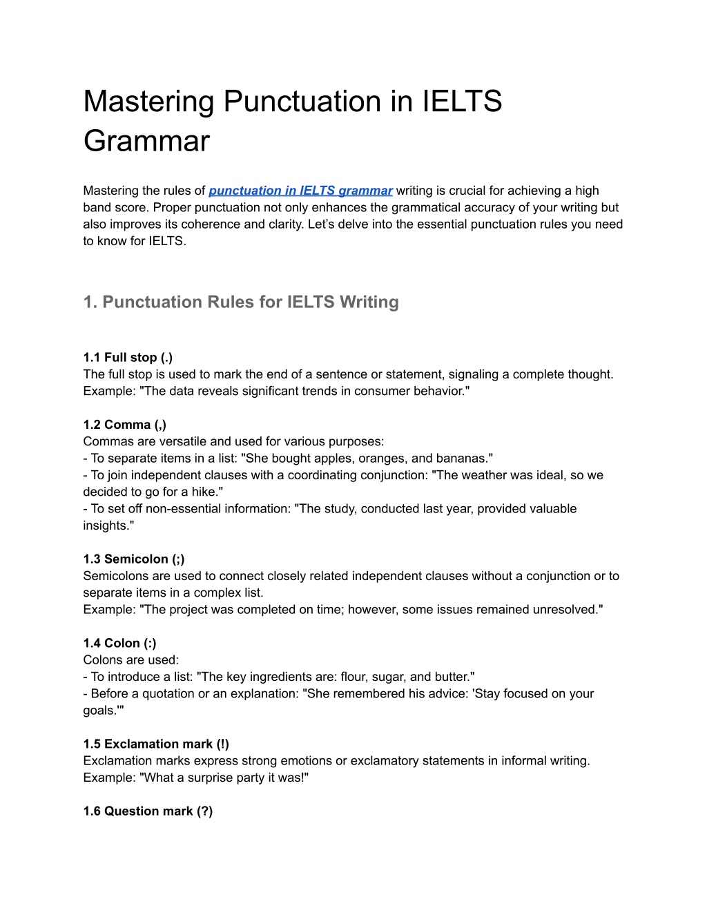 mastering punctuation in ielts grammar l.w