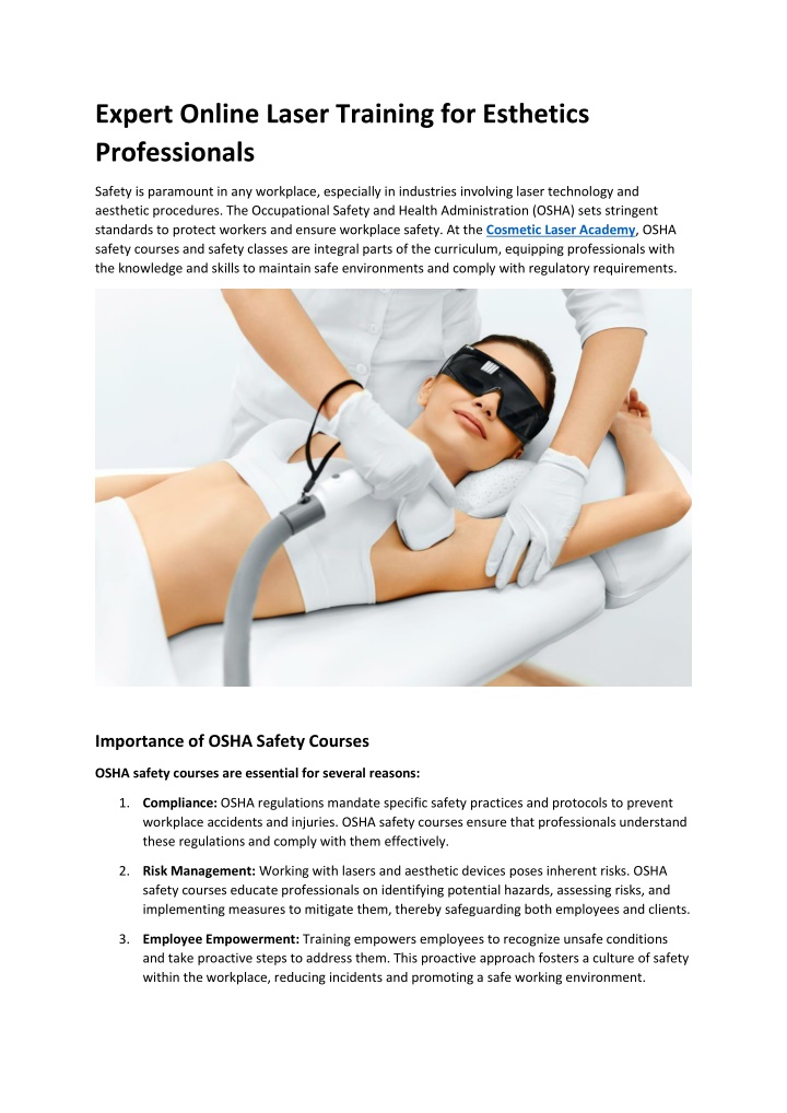 expert online laser training for esthetics n.w