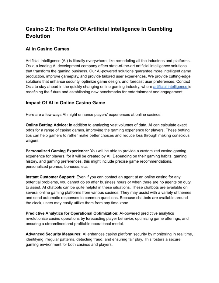 casino 2 0 the role of artificial intelligence n.w