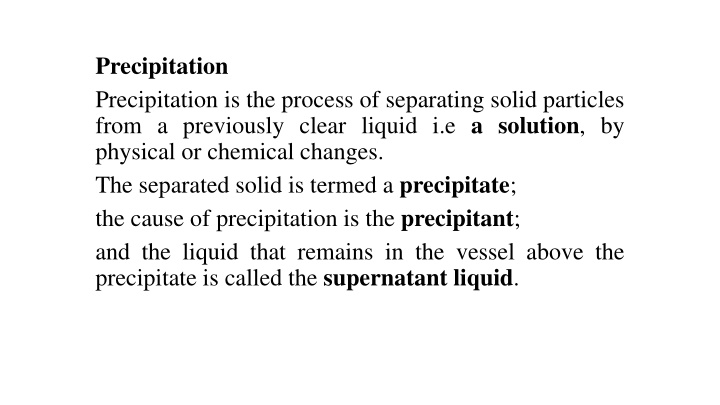 Precipitation in Pharmacy and Chemistry
