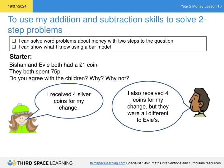 Developing Money Problem-Solving Skills in Year 2 Lessons