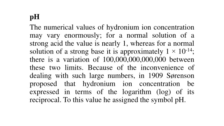 pH Scale and Hydronium Ion Concentration