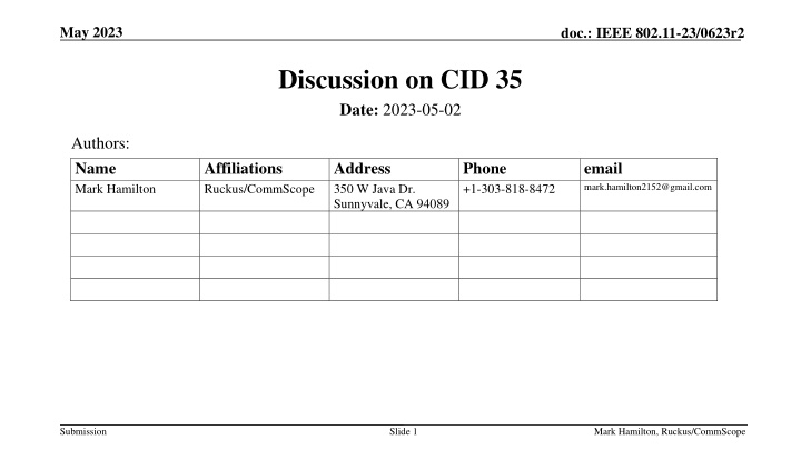 Discussion on CID 35 and Proposed Resolutions in IEEE 802.11-23/0623r2