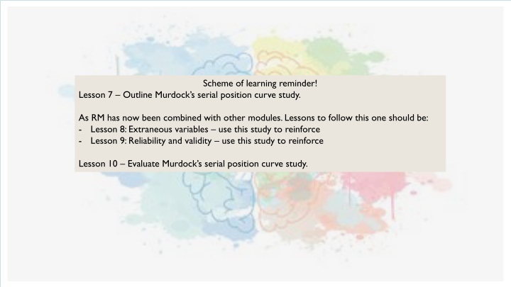 Learning Reminder: Murdock's Serial Position Curve Study and Experimental Practice