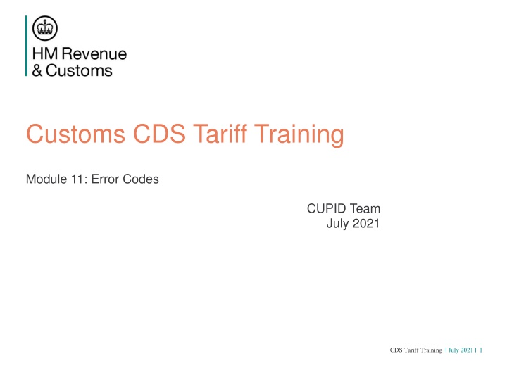 Error Codes in Customs CDS Tariff Training Module 11