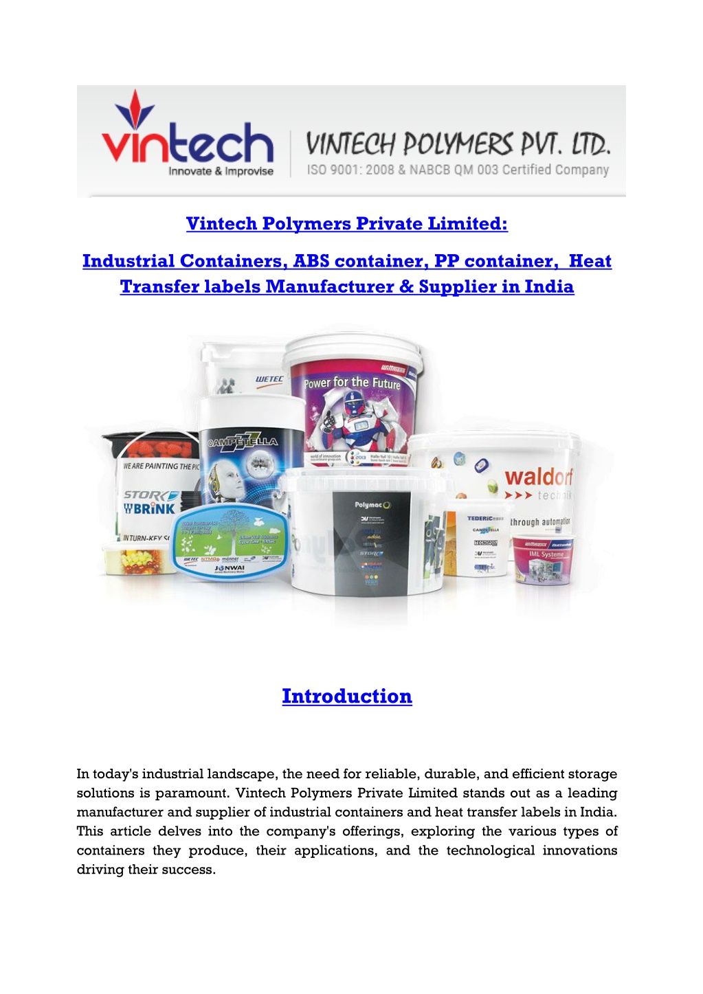 vintech polymers private limited l.w