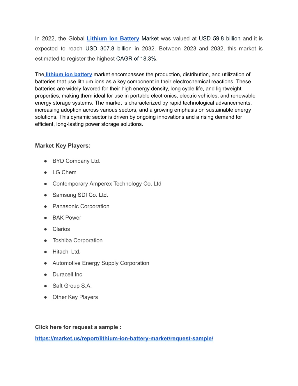 in 2022 the global lithium ion battery market l.w