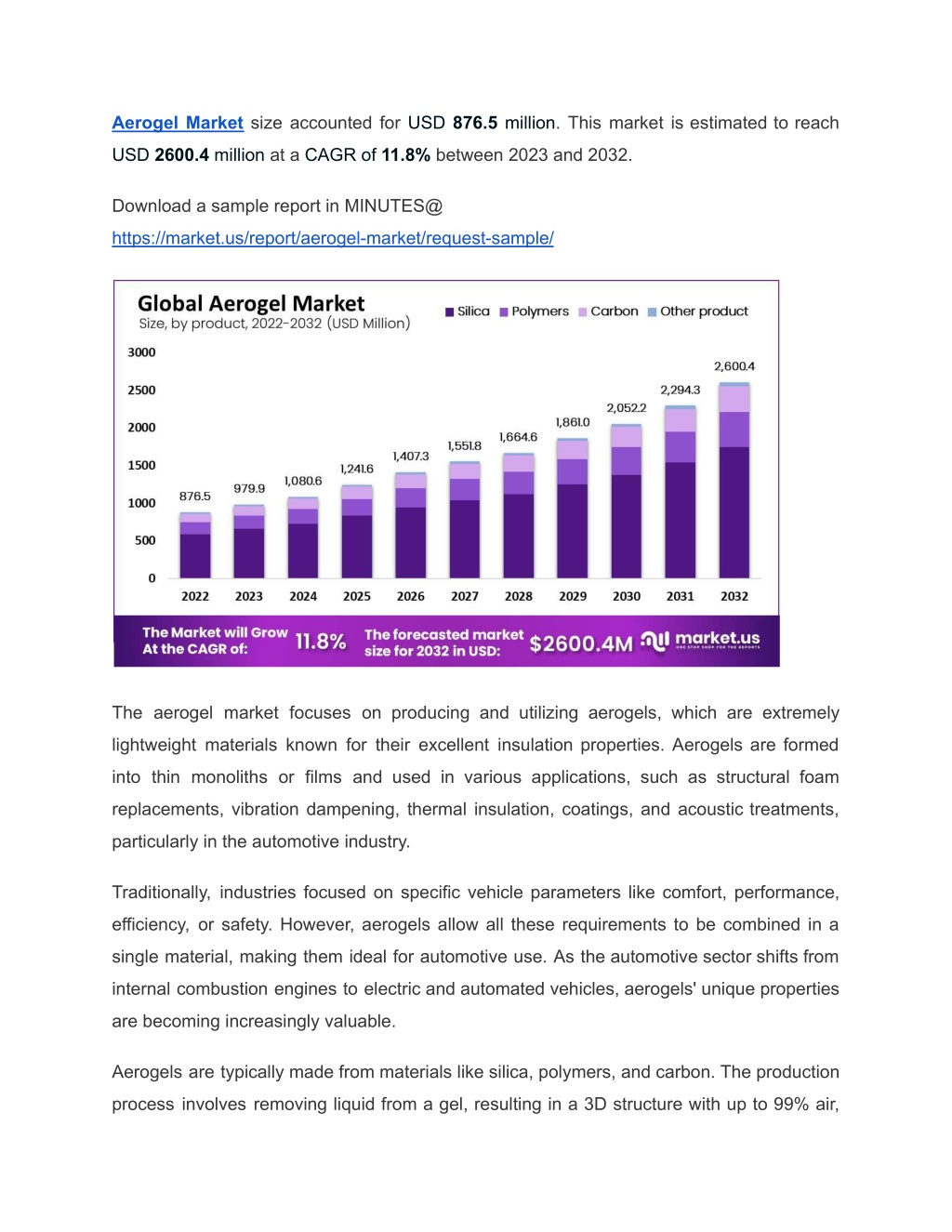 aerogel market size accounted l.w