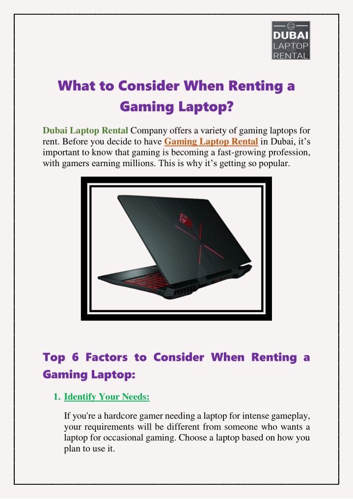 what to consider when renting a gaming laptop n.w