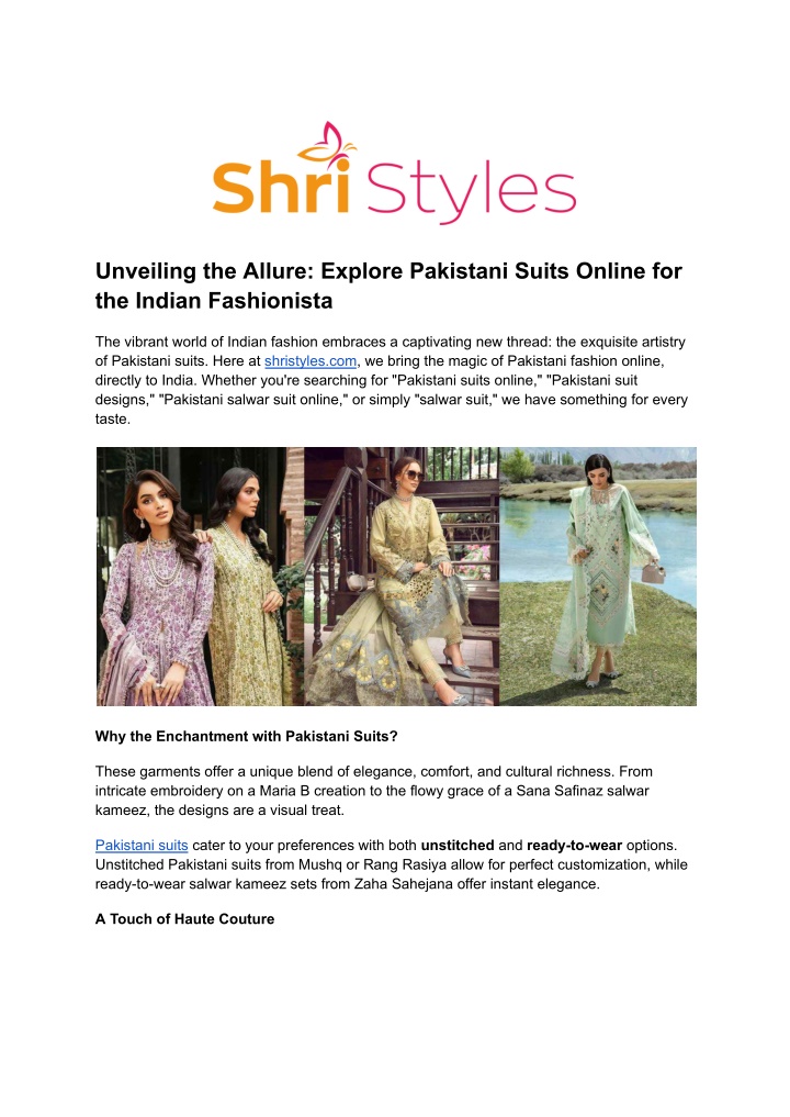 unveiling the allure explore pakistani suits n.w