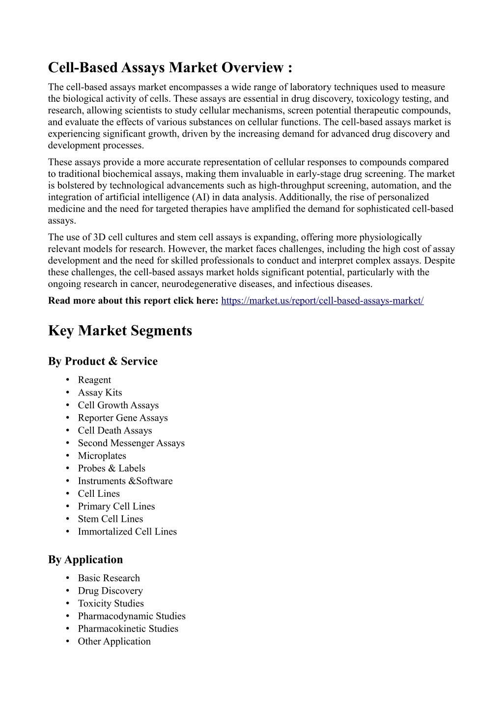 cell based assays market overview l.w