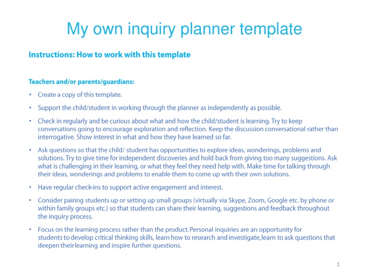 Skills and Attributes for Personal Inquiry Planning