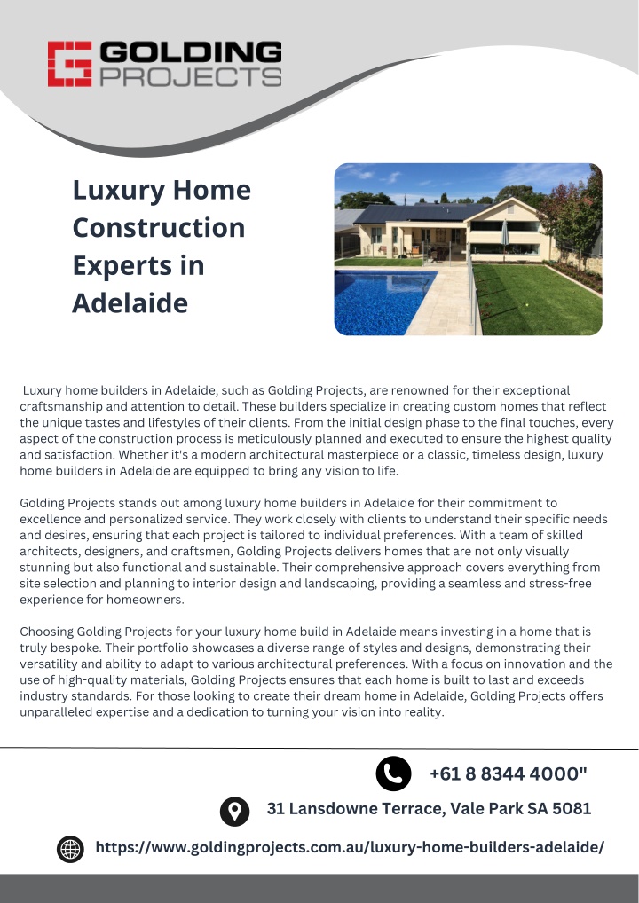 luxury home construction experts in adelaide n.w