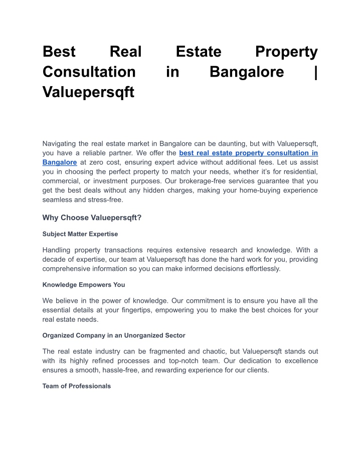 best consultation valuepersqft n.w