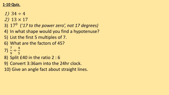 Math Quiz and Venn Diagrams