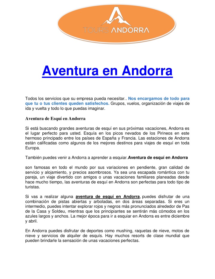 aventura en andorra n.w
