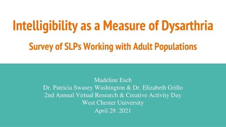 Intelligibility in Dysarthria: Survey of SLPs