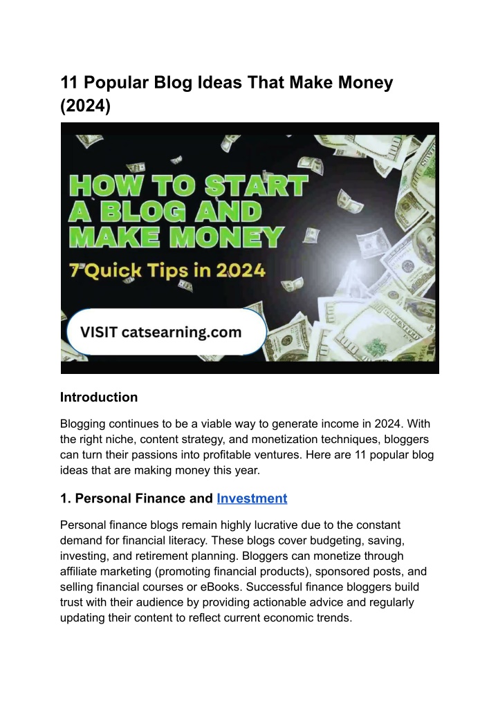11 popular blog ideas that make money 2024 n.w