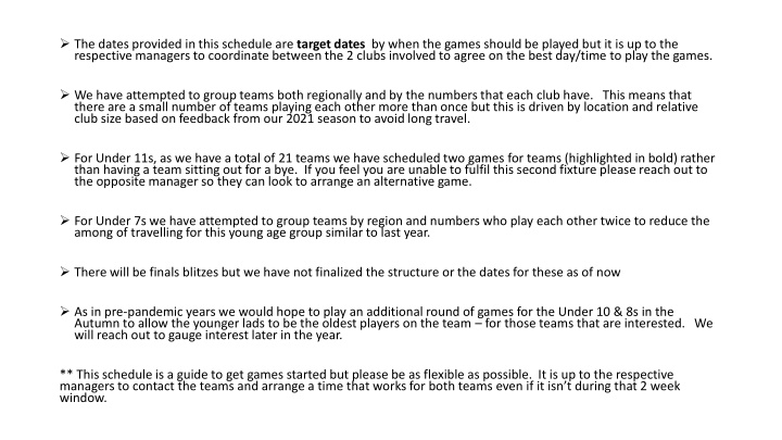 U11 Games Schedule 2022 for Regional Youth Football Teams