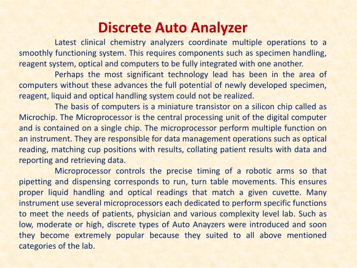Advancements in Discrete Auto Analyzers for Clinical Chemistry Operations