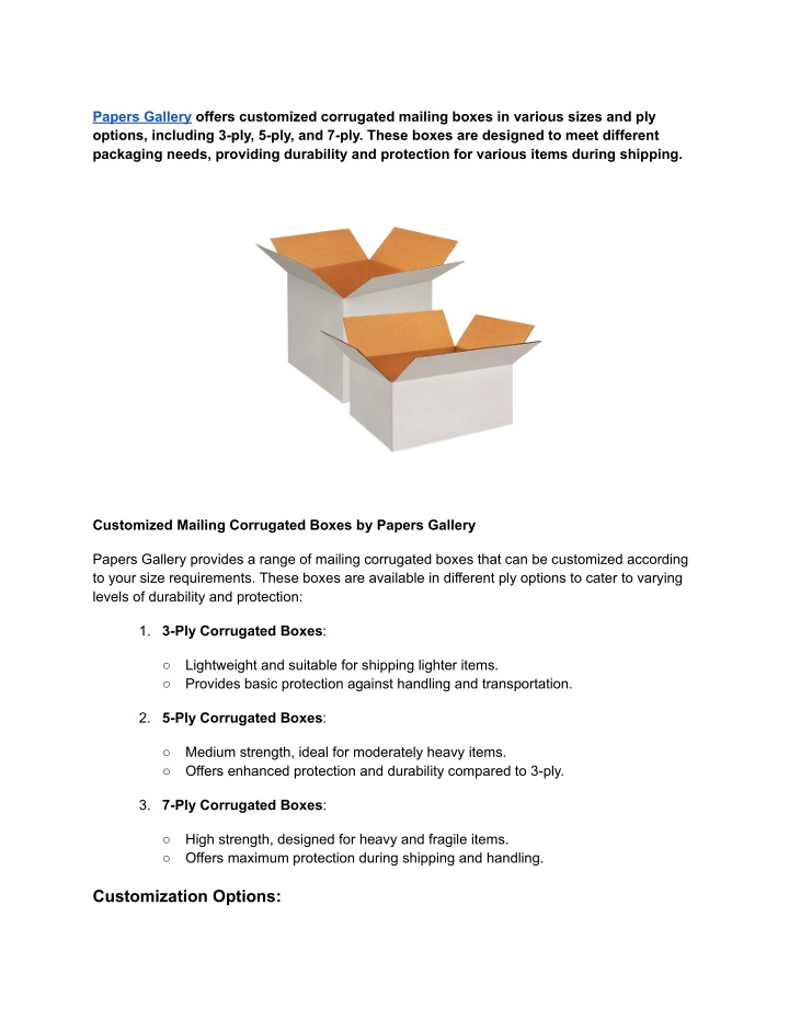 papers gallery offers customized corrugated n.w