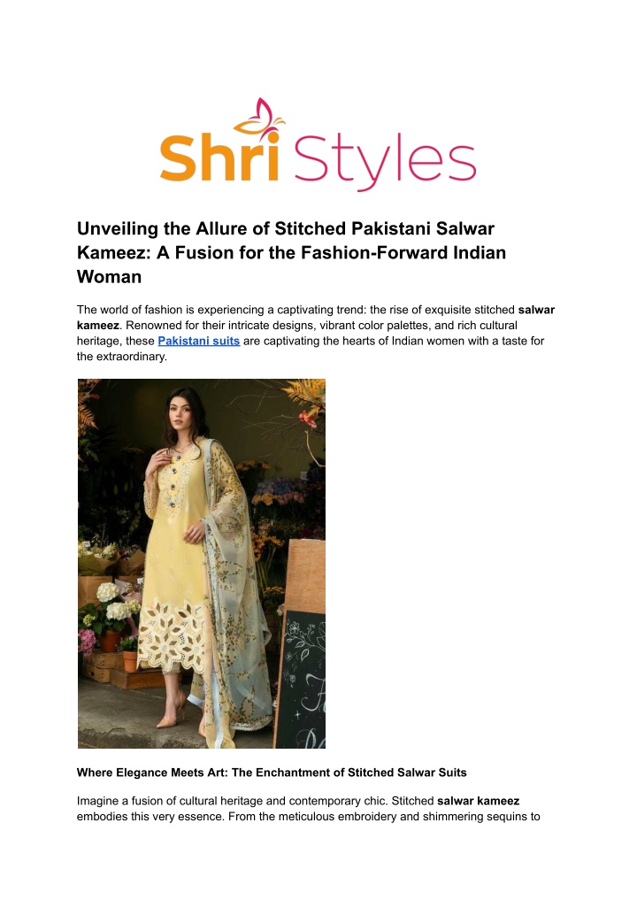 unveiling the allure of stitched pakistani salwar n.w