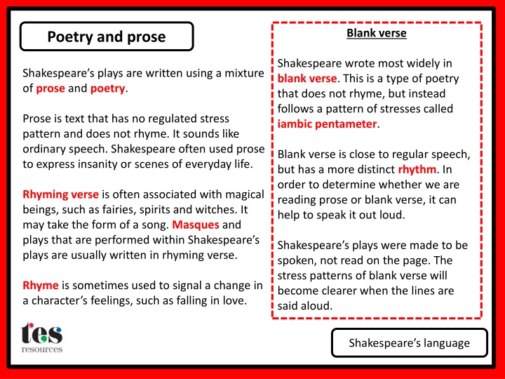 Shakespeare's Versification: Blank Verse, Iambic Pentameter, and Sonnets