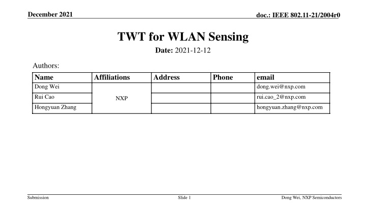 IEEE 802.11-21/2004r0 Target Wake Time (TWT) for WLAN Sensing