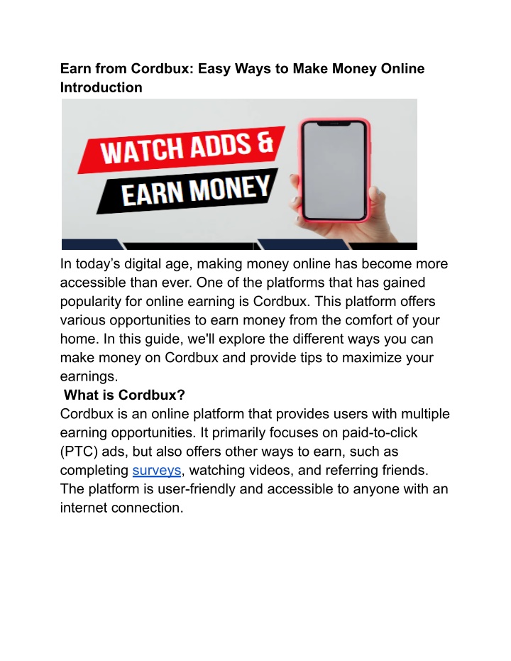 earn from cordbux easy ways to make money online n.w