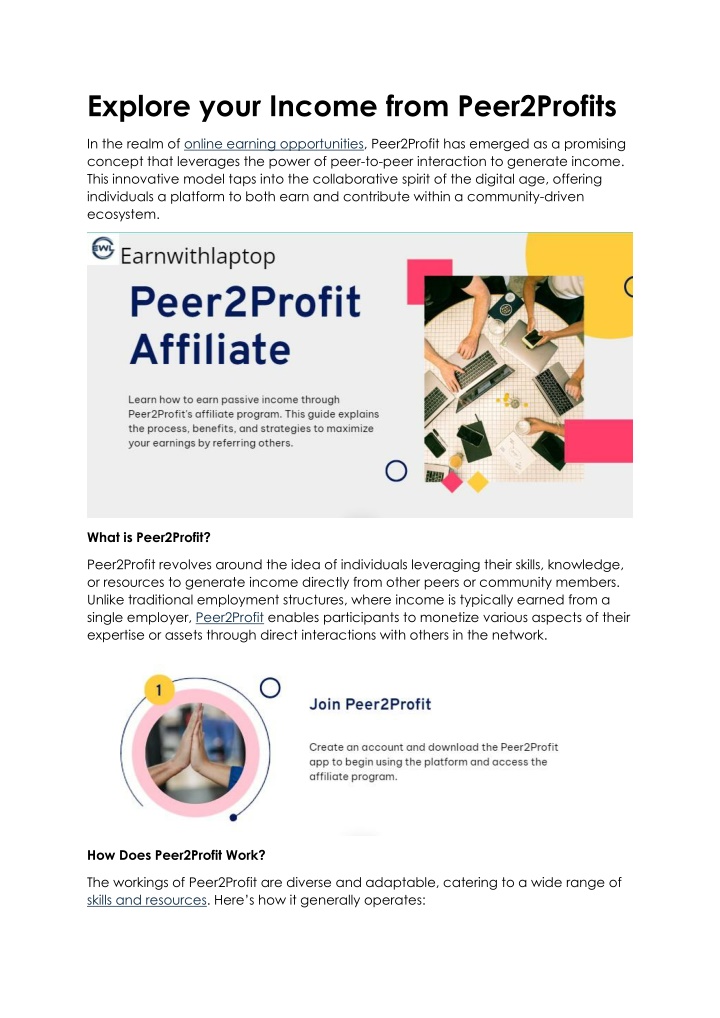 explore your income from peer2profits n.w