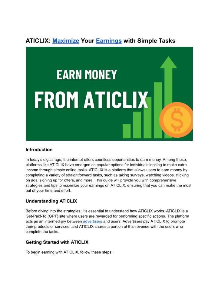 aticlix maximize your earnings with simple tasks n.w