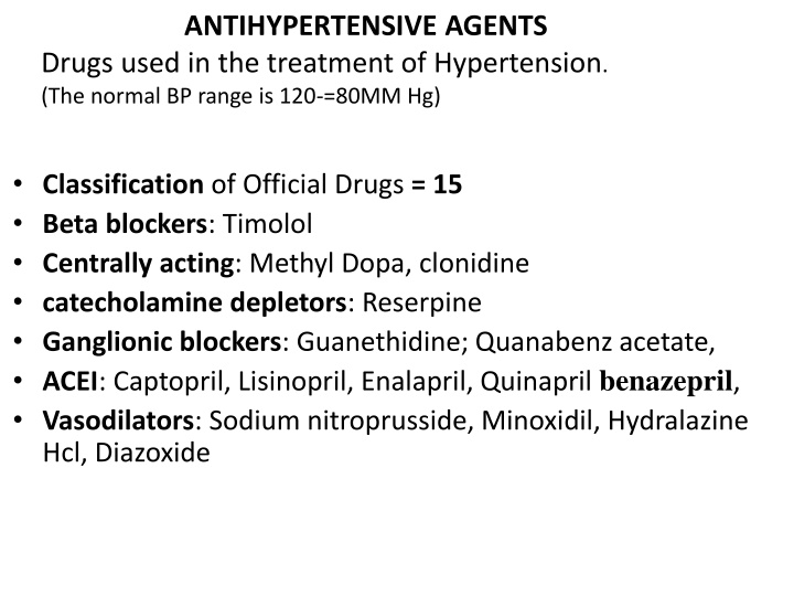 Overview of Antihypertensive Agents and their Mechanisms of Action