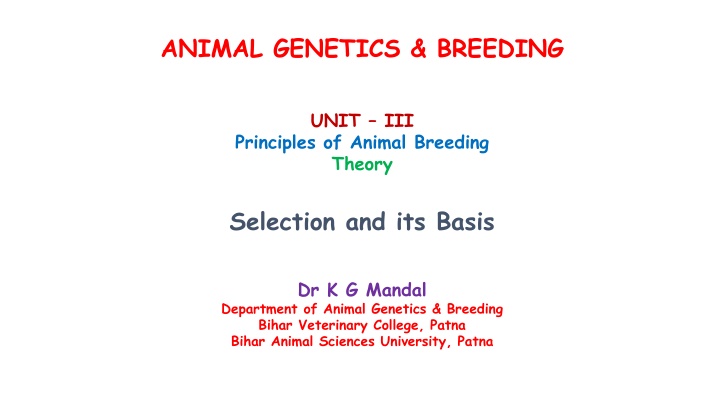 Principles of Animal Breeding: Selection and its Basis