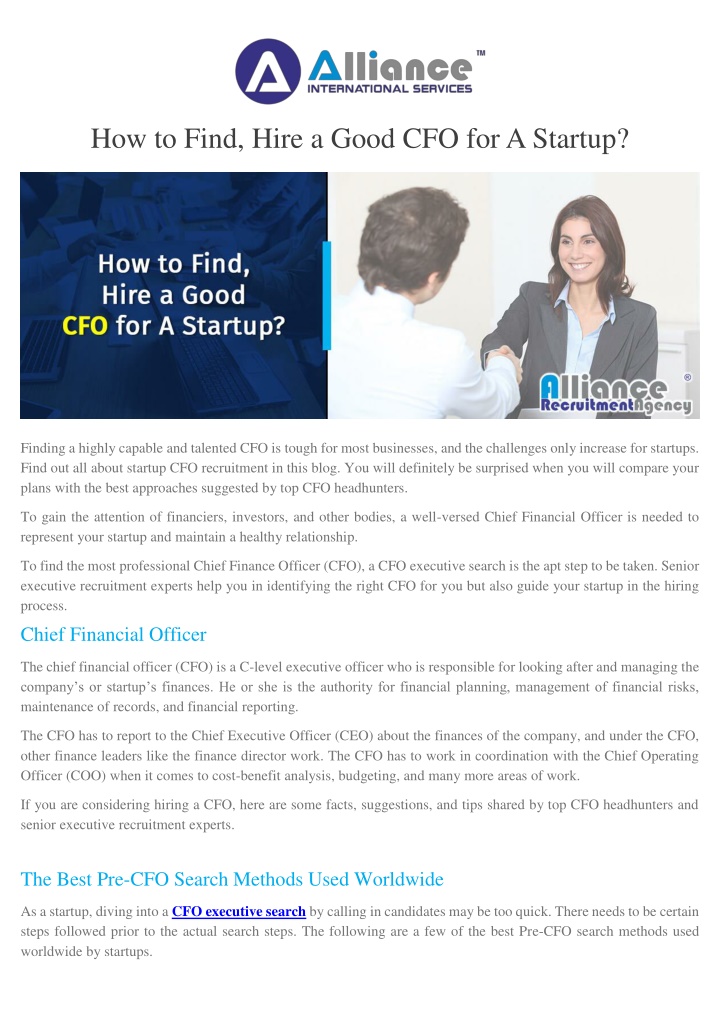how to find hire a good cfo for a startup n.w