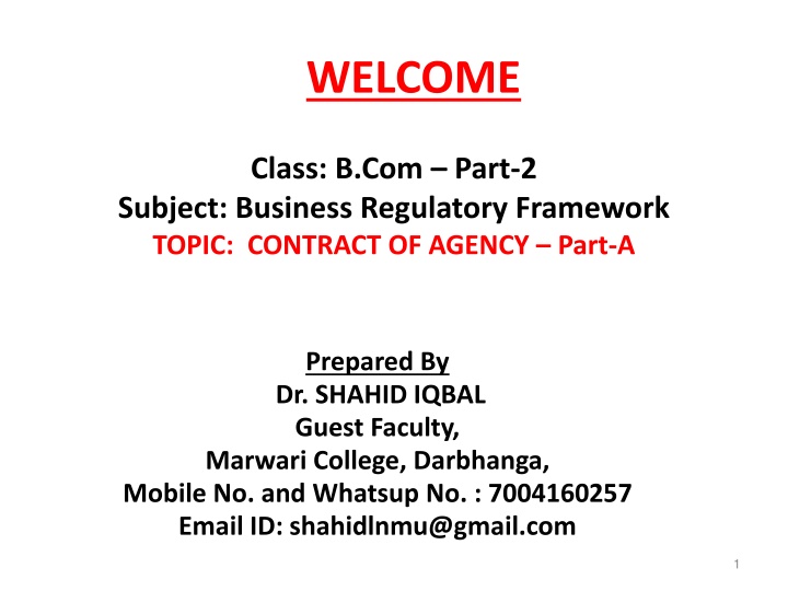 The Contract of Agency in Business Regulatory Framework