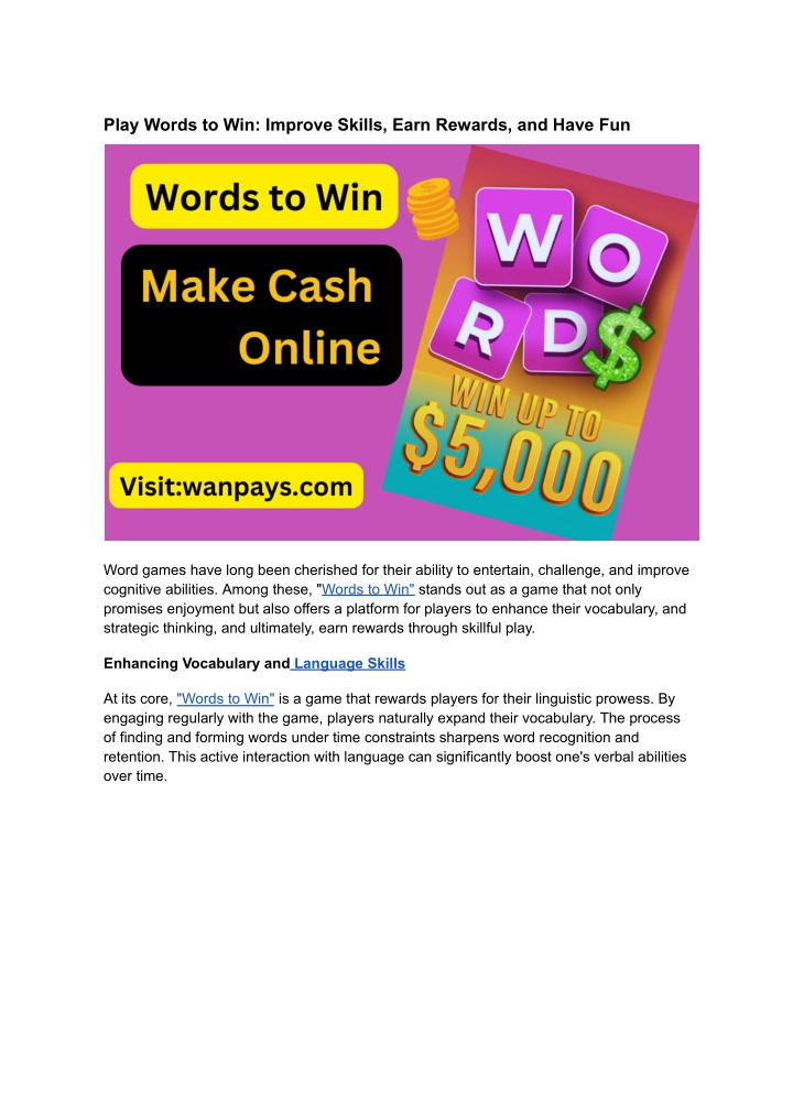 play words to win improve skills earn rewards n.w