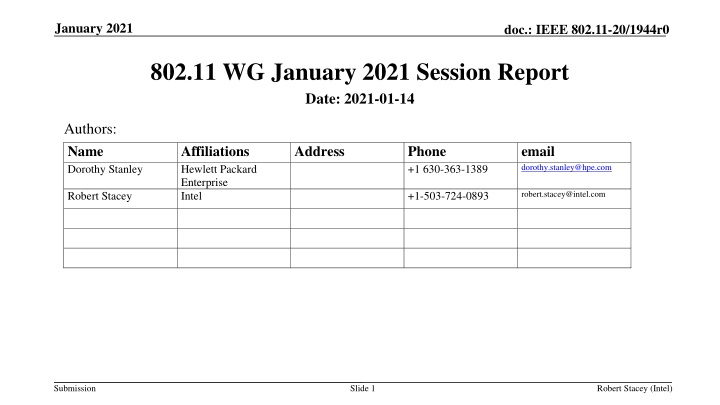IEEE 802.11 Working Group Session Reports - January 2021