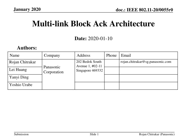 IEEE 802.11-20/0055r0 Multi-link Block Ack Architecture Overview
