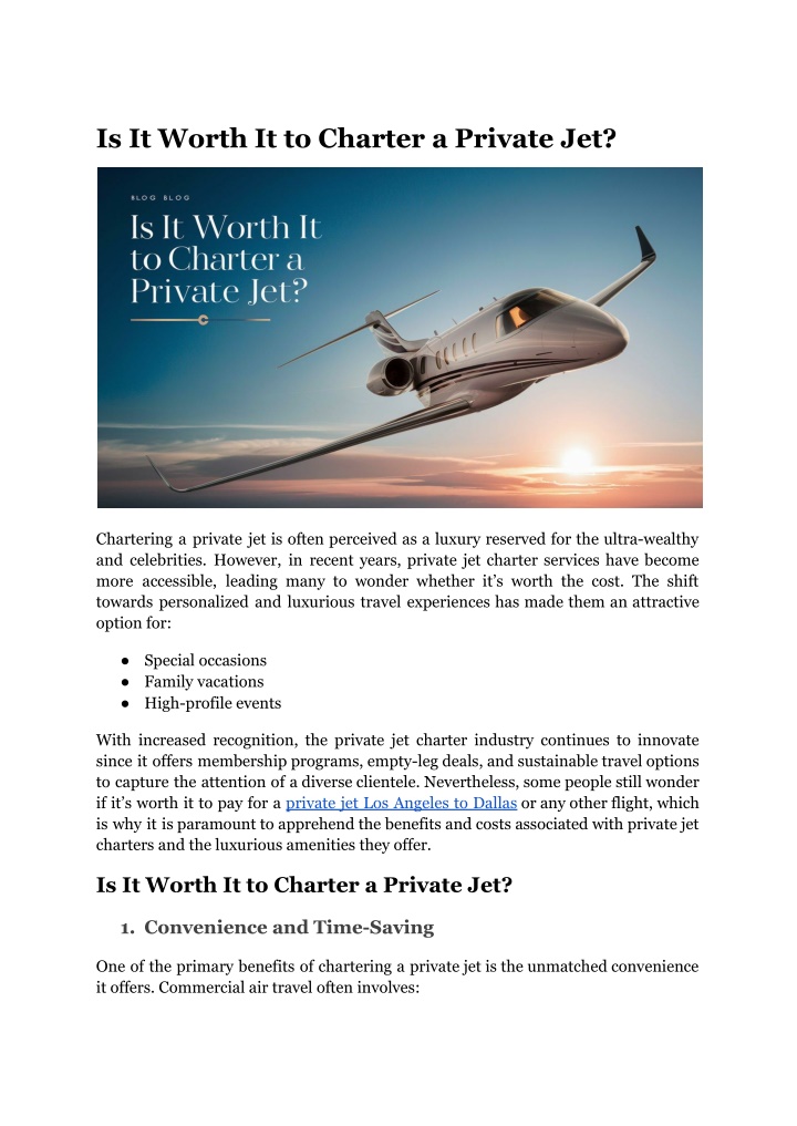is it worth it to charter a private jet n.w