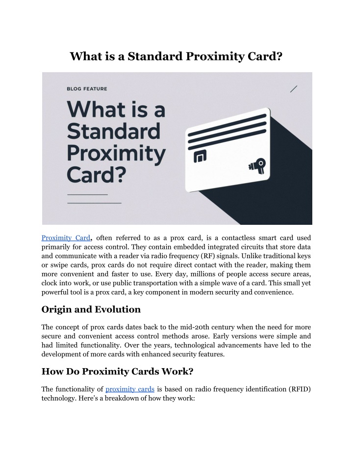 what is a standard proximity card n.w