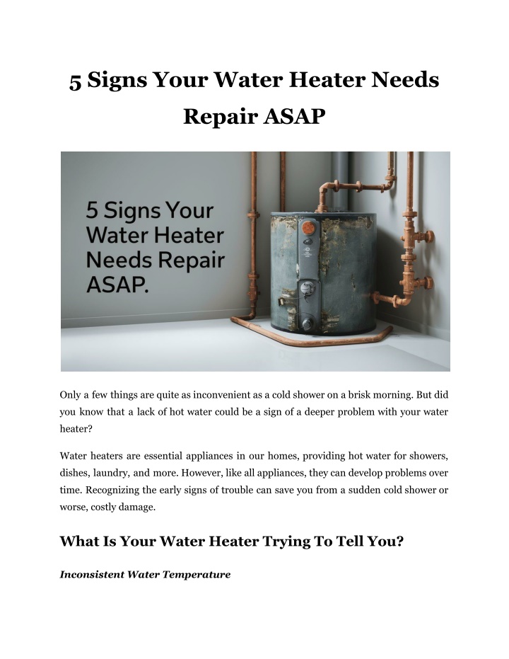5 signs your water heater needs n.w