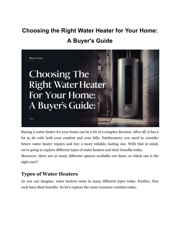 choosing the right water heater for your home n.w