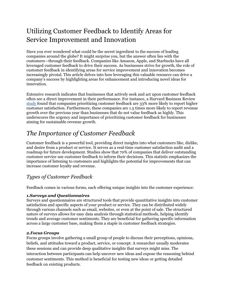 Utilizing Customer Feedback to Identify Areas for Service Improvement and Innovation