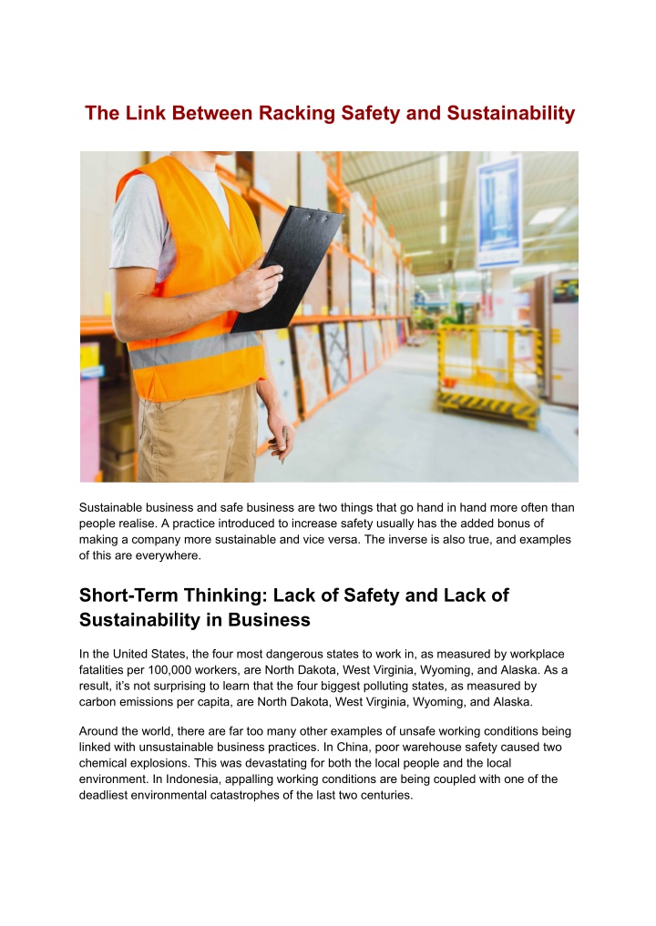the link between racking safety and sustainability n.w