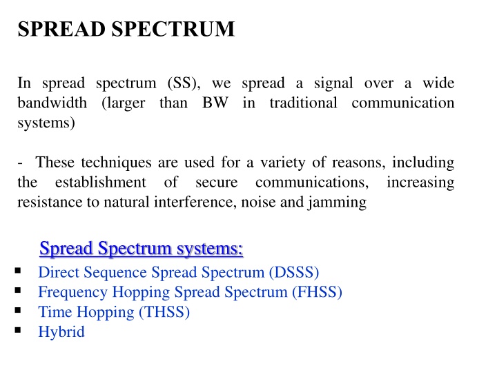 Spread Spectrum Communication Systems