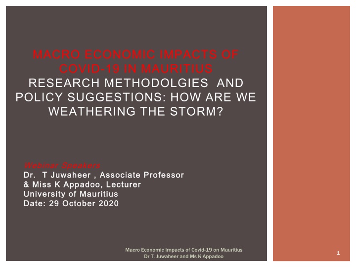 Macro-Economic Impacts of COVID-19 in Mauritius: Research Findings and Policy Recommendations
