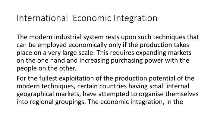 Benefits of Economic Integration
